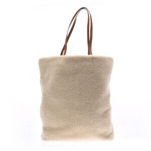 Saint Laurent White Brown Mouton Leather Tote Bag